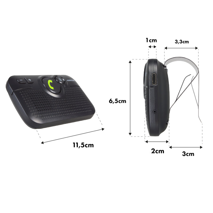 Kit mãos-livres para automóvel Audiocore AC475 | Compatível com Siri e Google Assistant | Bluetooth 5.0 | Ligação automática, orientação por voz, A2DP, reconexão automática, potência de altifalante de 2 W