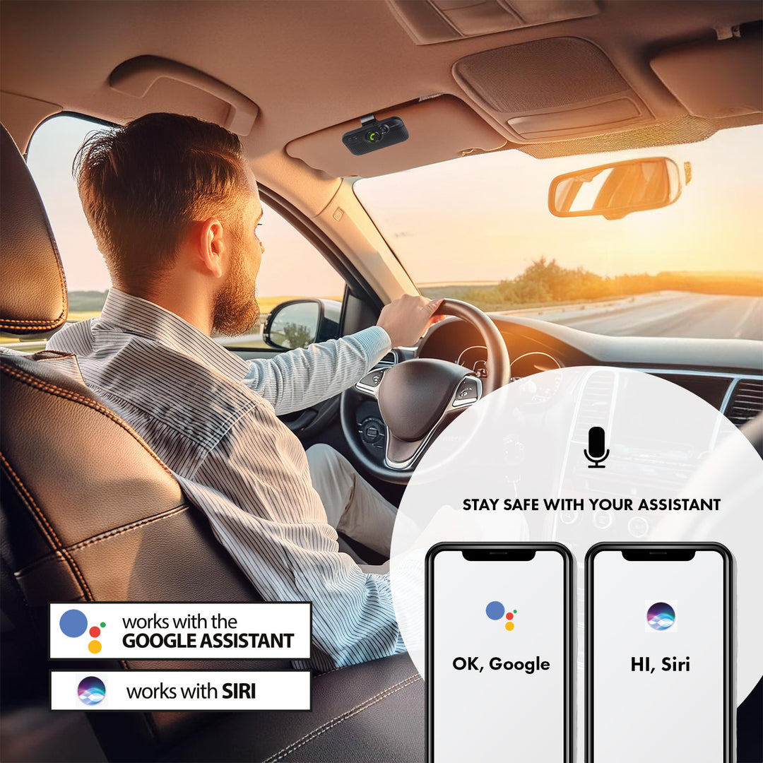 Kit mãos-livres para automóvel Audiocore AC475 | Compatível com Siri e Google Assistant | Bluetooth 5.0 | Ligação automática, orientação por voz, A2DP, reconexão automática, potência de altifalante de 2 W