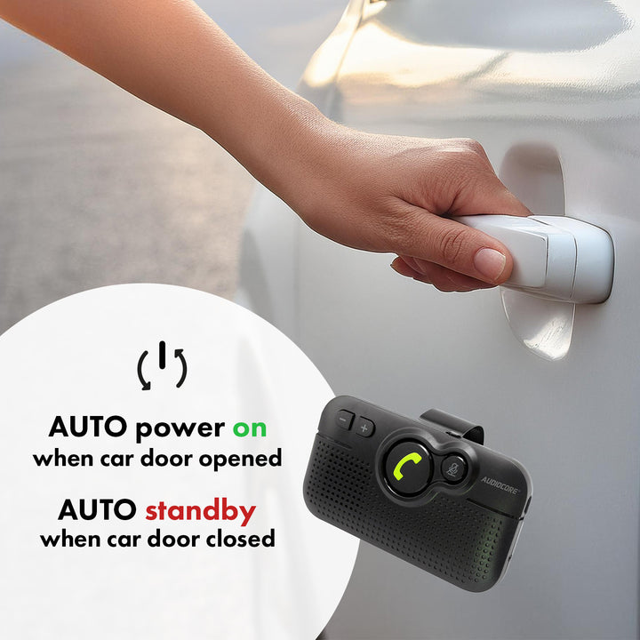 Kit mãos-livres para automóvel Audiocore AC475 | Compatível com Siri e Google Assistant | Bluetooth 5.0 | Ligação automática, orientação por voz, A2DP, reconexão automática, potência de altifalante de 2 W