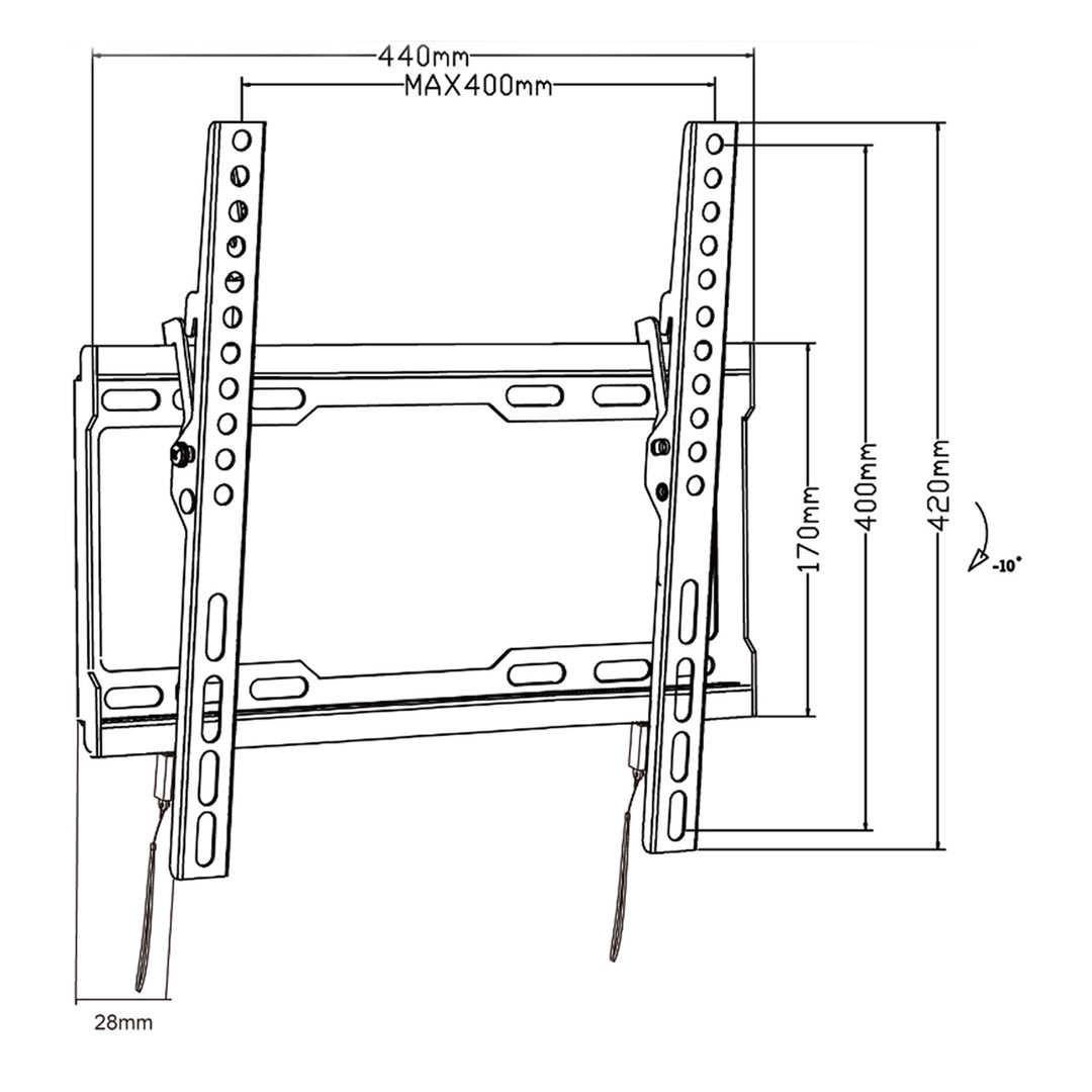 Suporte de parede para TV Maclean MC-412, suporte para TV de 32 a 70 polegadas, VESA máx. 400x400, carga máxima de 45 kg, regulação da inclinação de +0° a -10°
