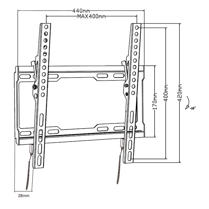Suporte de parede para TV Maclean MC-412, suporte para TV de 32 a 70 polegadas, VESA máx. 400x400, carga máxima de 45 kg, regulação da inclinação de +0° a -10°