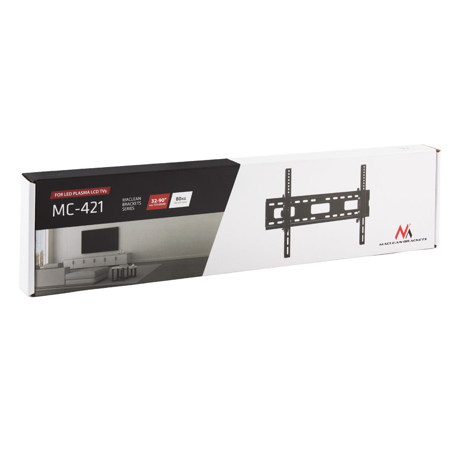 Suporte de parede para TV Maclean MC-421, suporte de parede para TV com ecrãs de 32 a 90 polegadas, VESA máx. 600x400, carga máxima de 80 kg, regulação da inclinação de +15° a -15°