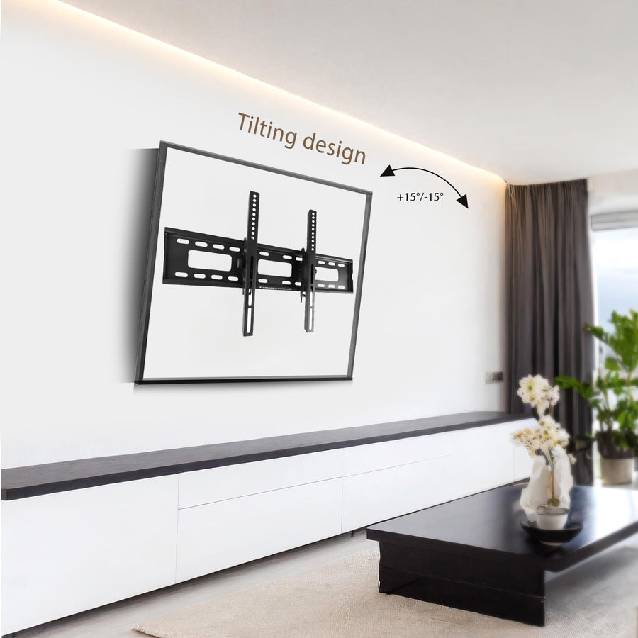 Suporte de parede para TV Maclean MC-421, suporte de parede para TV com ecrãs de 32 a 90 polegadas, VESA máx. 600x400, carga máxima de 80 kg, regulação da inclinação de +15° a -15°