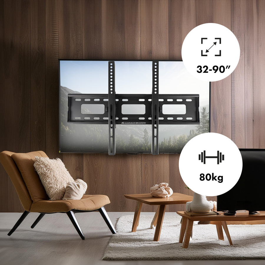 Suporte de parede para TV Maclean MC-421, suporte de parede para TV com ecrãs de 32 a 90 polegadas, VESA máx. 600x400, carga máxima de 80 kg, regulação da inclinação de +15° a -15°