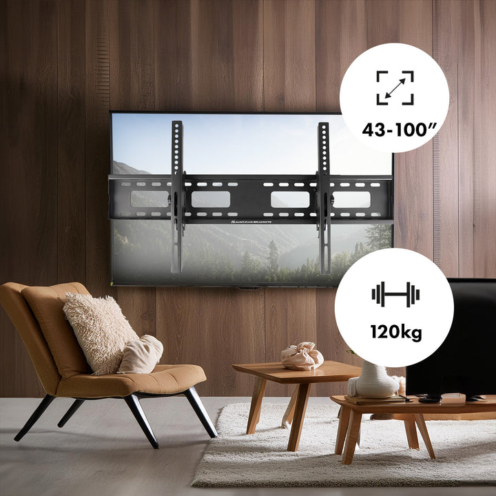 Suporte de parede para TV Maclean MC-422, suporte de parede para TV com ecrãs de 43 a 100 polegadas, VESA máx. 800x400, carga máxima de 120 kg, regulação da inclinação de +15° a -15°