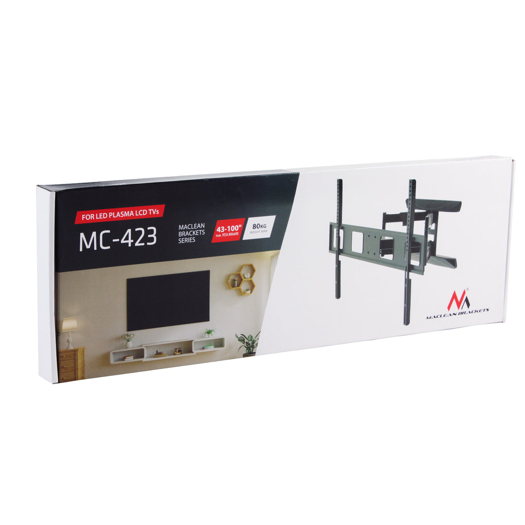 Suporte de parede para TV Maclean MC-423, suporte de parede para TV para ecrãs de 43 a 100 polegadas, VESA máx. 800x600, carga máxima de 80 kg, regulação horizontal e vertical do ângulo, perfil de 50 a 500 mm
