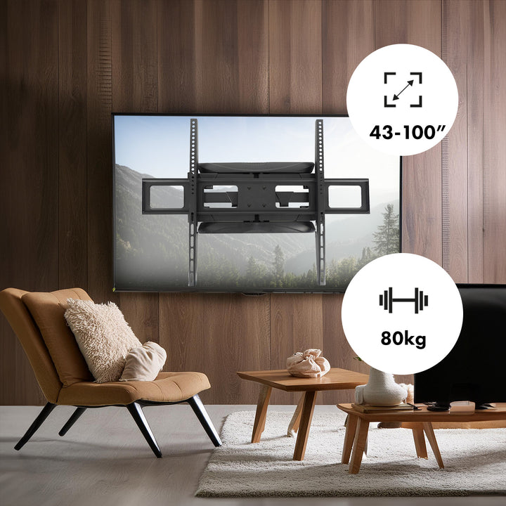 Suporte de parede para TV Maclean MC-423, suporte de parede para TV para ecrãs de 43 a 100 polegadas, VESA máx. 800x600, carga máxima de 80 kg, regulação horizontal e vertical do ângulo, perfil de 50 a 500 mm