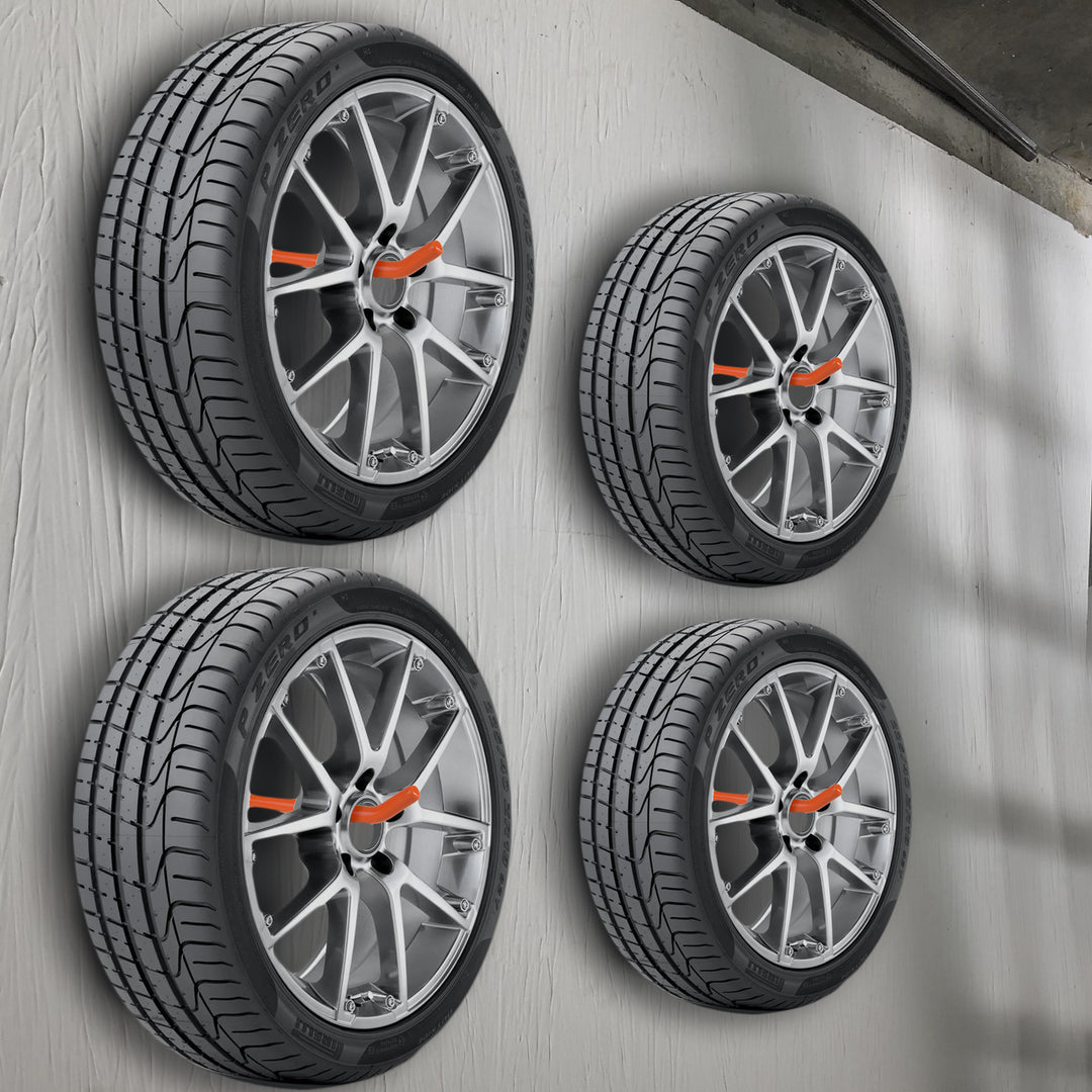 Maclean MC-437 Conjunto de 4 suportes de parede para pneus, rodas, escadas, bicicletas, material em aço, carga máxima de 60 kg/1