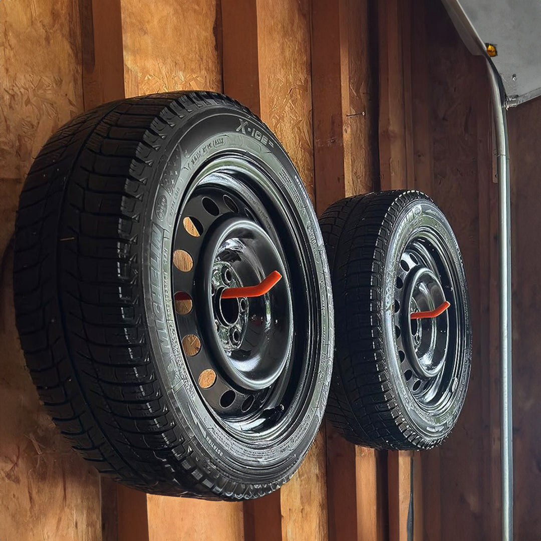 Maclean MC-437 Conjunto de 4 suportes de parede para pneus, rodas, escadas, bicicletas, material em aço, carga máxima de 60 kg/1