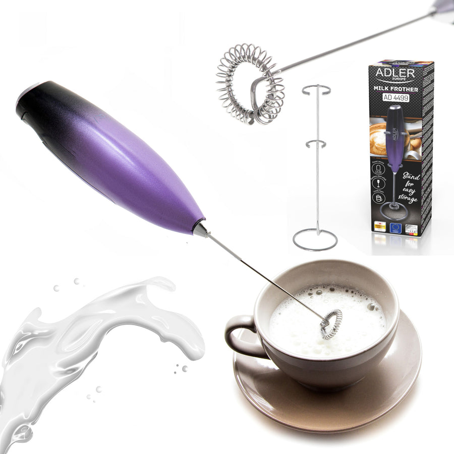 Adler AD 4499 Espumador de leche con soporte, Color morado y negro