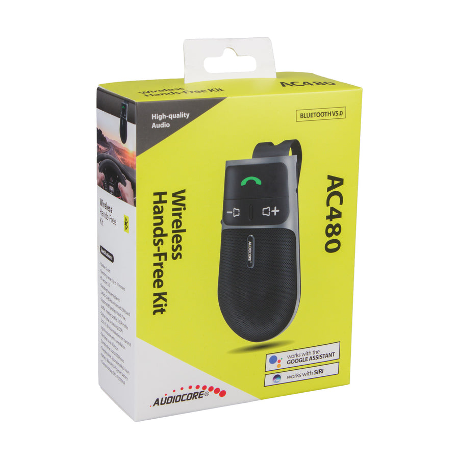 Kit mãos-livres para automóvel Audiocore AC480 | Compatível com Siri e Google Assistant | Bluetooth 5.0 | Ligação automática, orientação por voz, A2DP, reconexão automática, potência de altifalante de 2 W