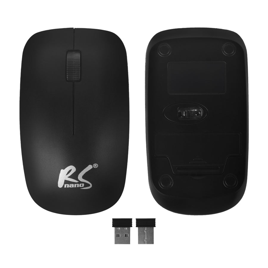 Conjunto de teclado QWERTY + rato sem fios NanoRS | Frequência de funcionamento: 2,4 GHz, Alcance: até 10 m | Resolução do rato: 1200 DPI | Receptor Nano USB | Design fino, alimentado por bateria, preto
