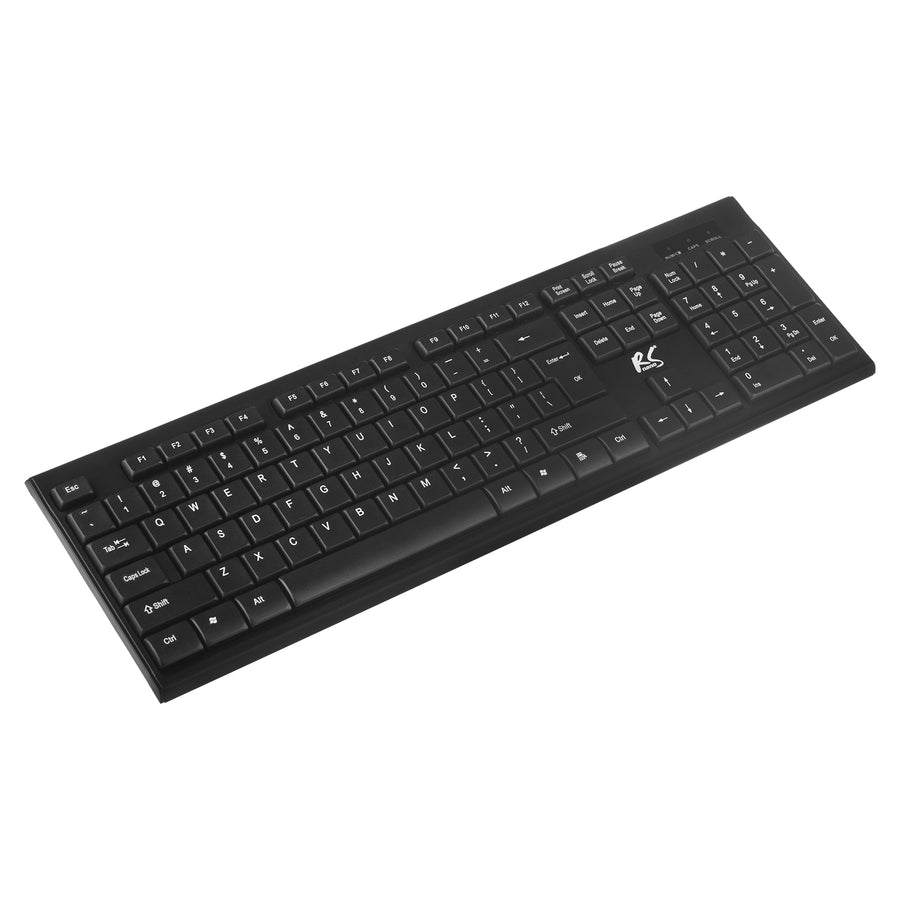 Conjunto de teclado QWERTY + rato sem fios NanoRS | Frequência de funcionamento: 2,4 GHz, Alcance: até 10 m | Resolução do rato: 1200 DPI | Receptor Nano USB | Design fino, alimentado por bateria, preto