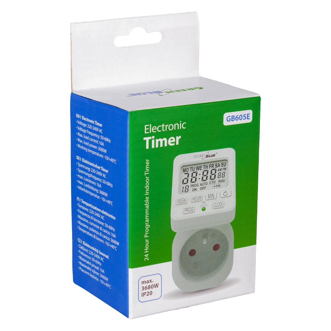 GreenBlue GB605 E Interruptor de Tempo Digital - Temporizador - Programador, Carga Máxima 16A, IP20