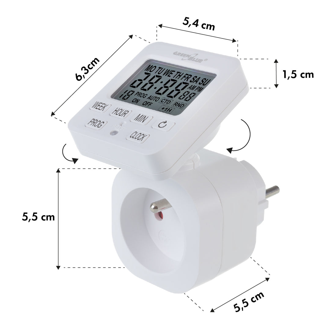 GreenBlue GB605 E Interruptor de Tempo Digital - Temporizador - Programador, Carga Máxima 16A, IP20