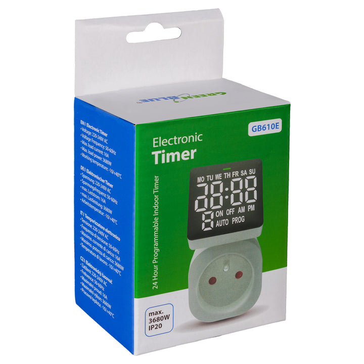 GreenBlue GB610 E Interruptor de Tempo Digital - Temporizador - Programador, Carga Máxima 16A, IP20