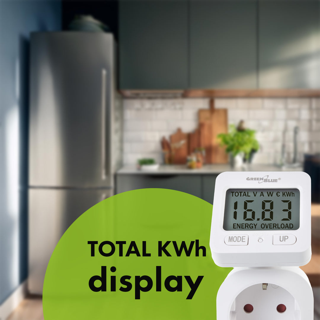 Medidor de Consumo de Energia GreenBlue GB615 F, Wattímetro, 16A, Carga Máxima 3680W, Submemória