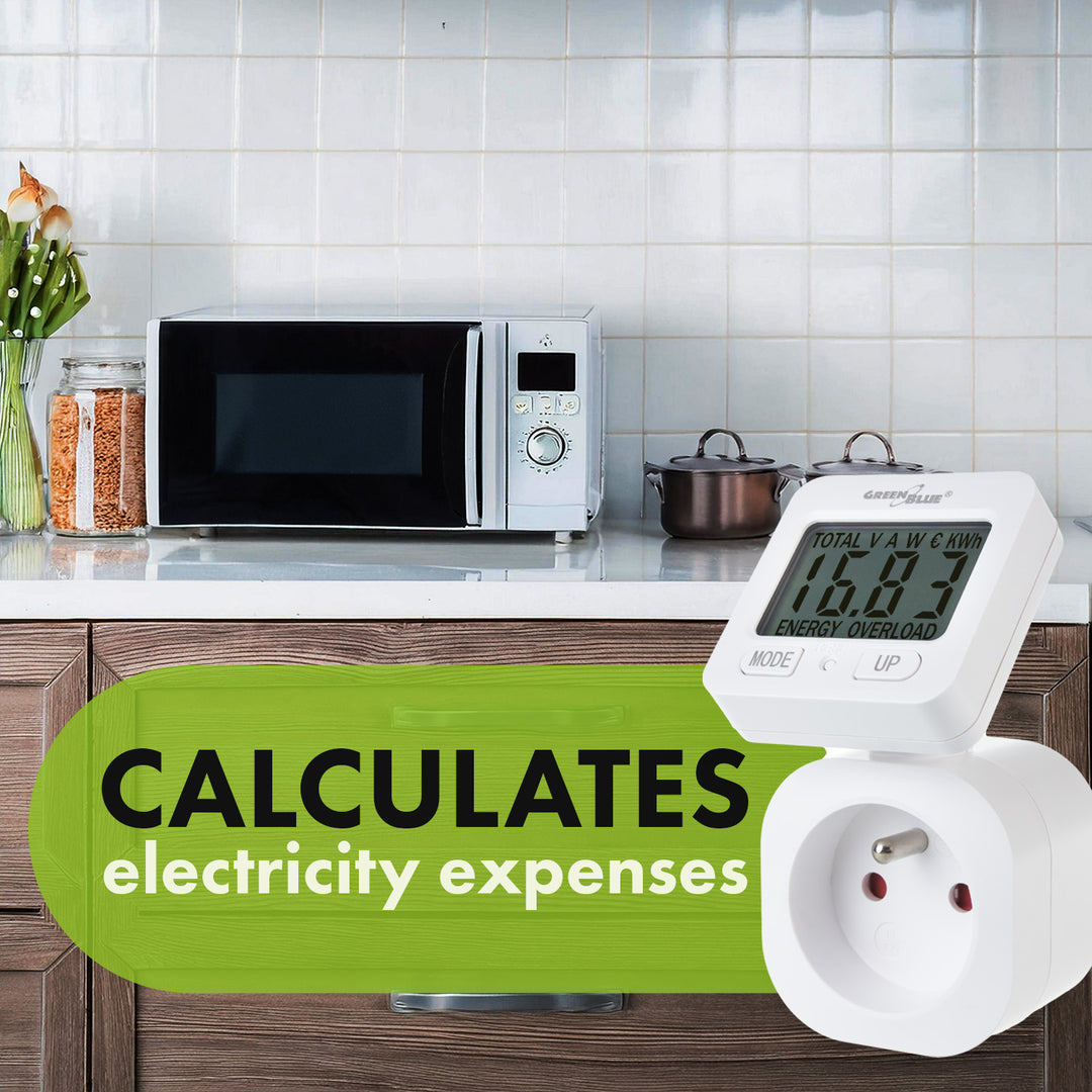 GreenBlue GB615 E Medidor de Consumo de Energia, Wattímetro, 16A, Carga Máxima 3680W, Submemória