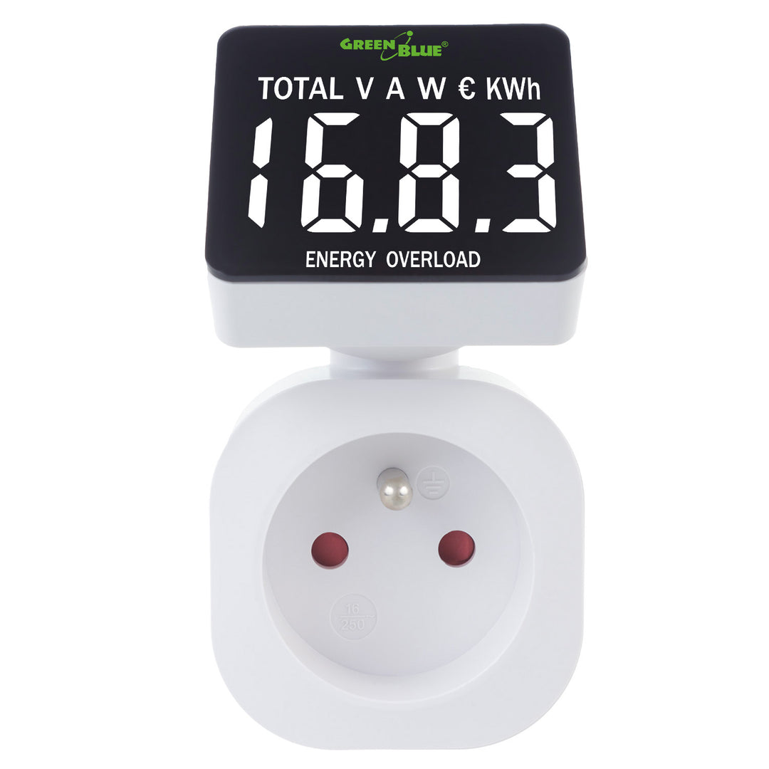 GreenBlue GB620 E Medidor de Consumo de Energia, Wattímetro, 16A, Carga Máxima 3680W, Submemória