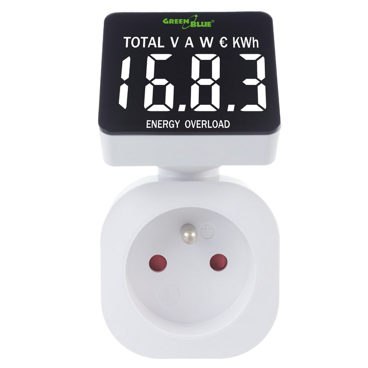 GreenBlue GB620 E Medidor de Consumo de Energia, Wattímetro, 16A, Carga Máxima 3680W, Submemória