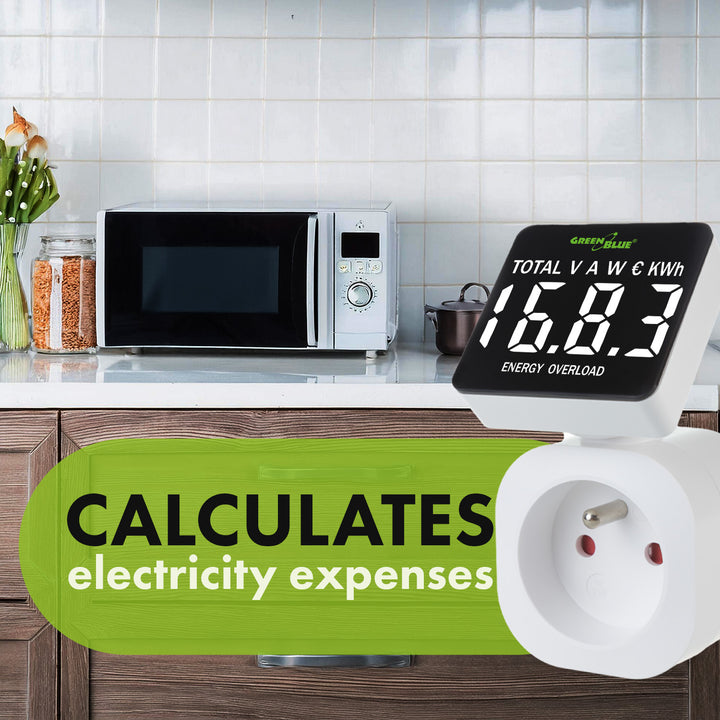 GreenBlue GB620 E Medidor de Consumo de Energia, Wattímetro, 16A, Carga Máxima 3680W, Submemória