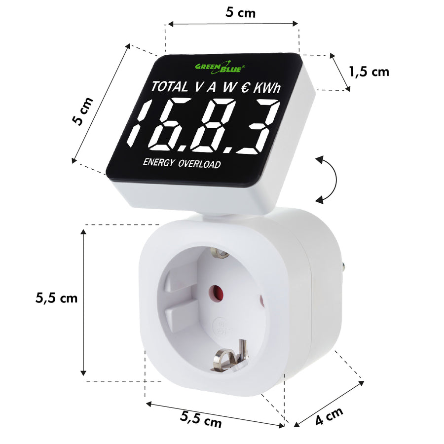 Medidor de Consumo de Energia GreenBlue GB620 F, Wattímetro, 16A, Carga Máxima 3680W, Submemória