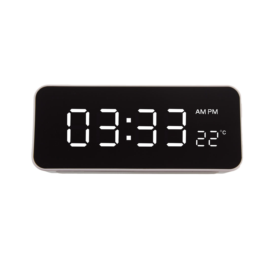 Despertador digital com termómetro, verde e azul GB397, 2 alarmes/função de snooze, função de contagem decrescente, relógio digital com visor de temperatura, alimentação USB através de porta USB, branco