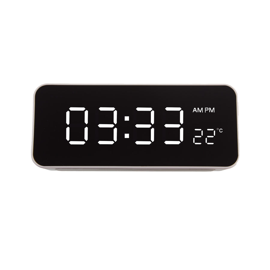 Despertador digital com termómetro, verde e azul GB397, 2 alarmes/função de snooze, função de contagem decrescente, relógio digital com visor de temperatura, alimentação USB através de porta USB, branco