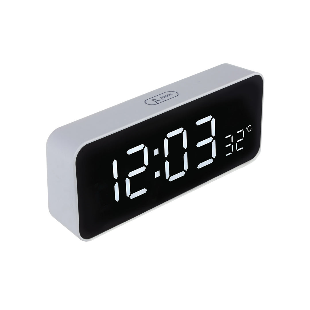 Despertador digital com termómetro, verde e azul GB397, 2 alarmes/função de snooze, função de contagem decrescente, relógio digital com visor de temperatura, alimentação USB através de porta USB, branco