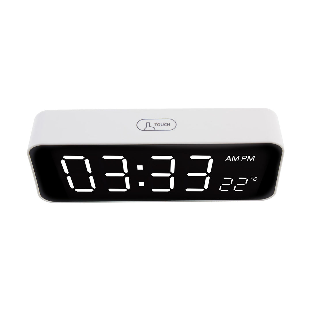 Despertador digital com termómetro, verde e azul GB397, 2 alarmes/função de snooze, função de contagem decrescente, relógio digital com visor de temperatura, alimentação USB através de porta USB, branco