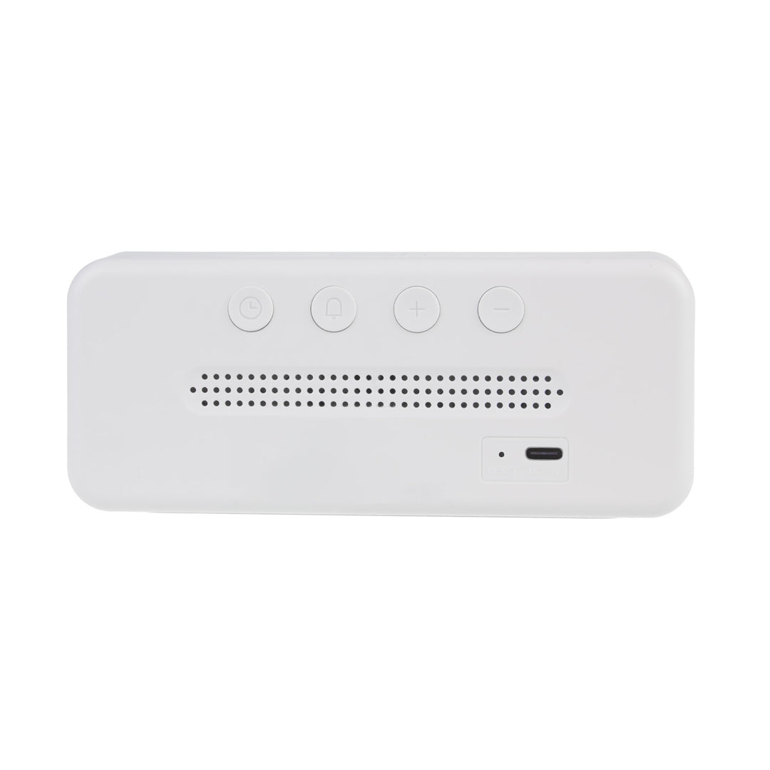 Despertador digital com termómetro, verde e azul GB397, 2 alarmes/função de snooze, função de contagem decrescente, relógio digital com visor de temperatura, alimentação USB através de porta USB, branco