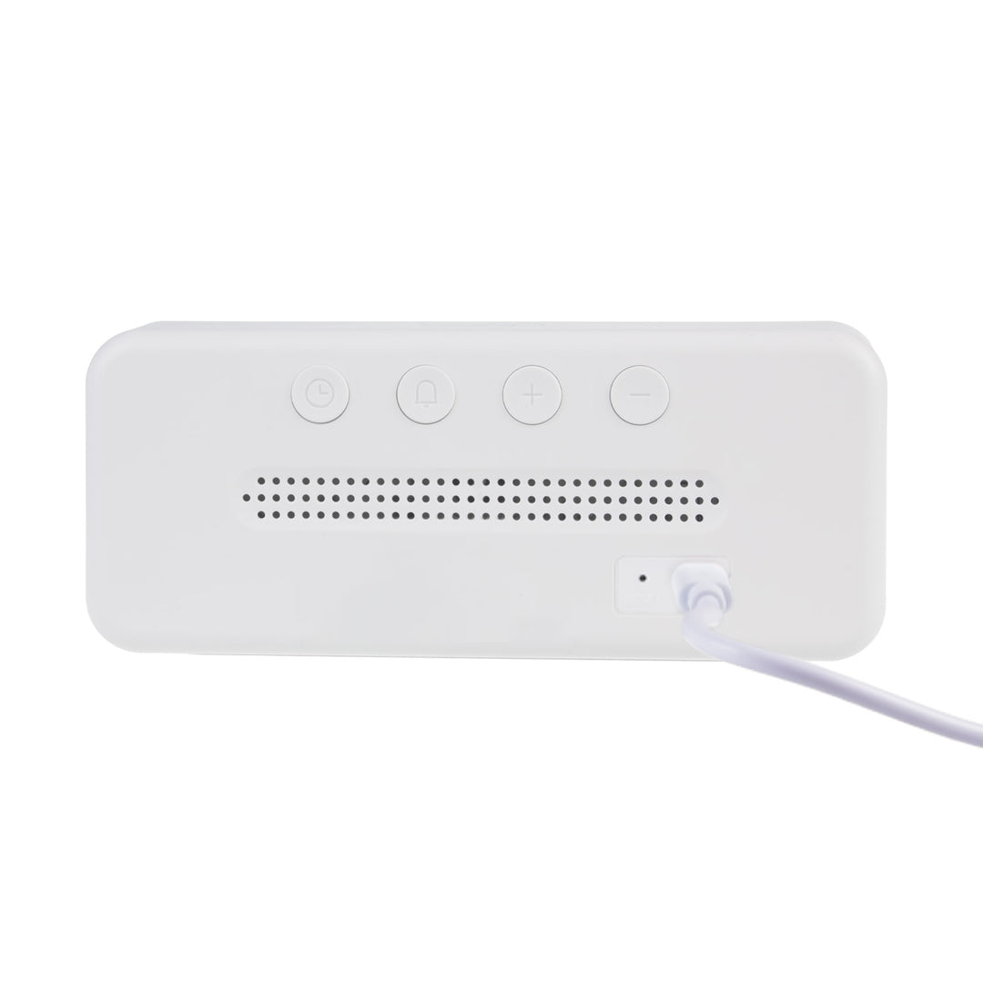 Despertador digital com termómetro, verde e azul GB397, 2 alarmes/função de snooze, função de contagem decrescente, relógio digital com visor de temperatura, alimentação USB através de porta USB, branco