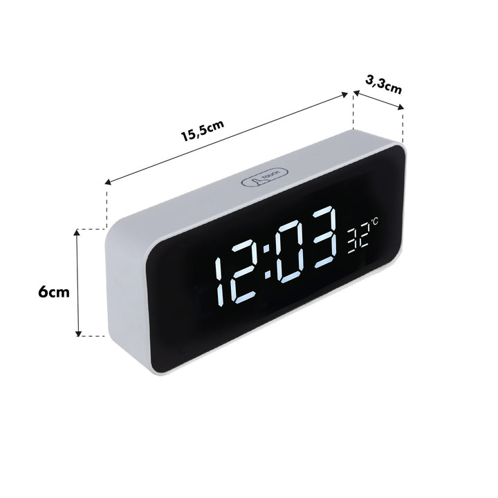 Despertador digital com termómetro, verde e azul GB397, 2 alarmes/função de snooze, função de contagem decrescente, relógio digital com visor de temperatura, alimentação USB através de porta USB, branco