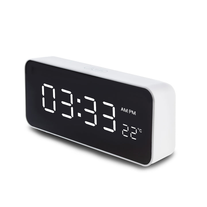Despertador digital com termómetro, verde e azul GB397, 2 alarmes/função de snooze, função de contagem decrescente, relógio digital com visor de temperatura, alimentação USB através de porta USB, branco