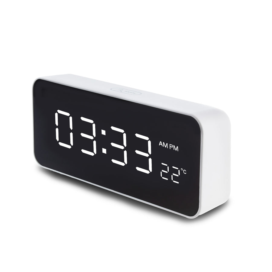 Despertador digital com termómetro, verde e azul GB397, 2 alarmes/função de snooze, função de contagem decrescente, relógio digital com visor de temperatura, alimentação USB através de porta USB, branco