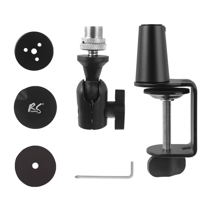 Suporte para microfone NanoRS RS421 com suporte de mesa de 3/8" e 5/8" | Altura regulável até 84,7 cm | Rotação de 360° | Gestão de cabos integrada | Conduta de cabos | Carga máxima de 1 kg