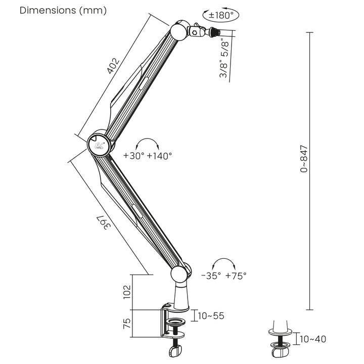 NanoRS RS422 Soporte de Micrófono con Rosca de 3/8" y 5/8" para Mesa, Carga Máxima de 1 kg | Altura Regulable hasta 84,7 cm | Giratorio 360° | Con Gestión de Cables | Ideal para Estudio y Streaming