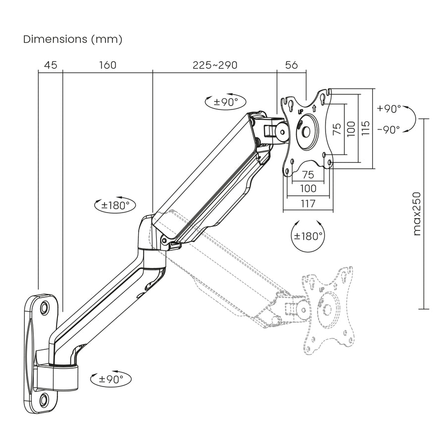 Maclean MC-332 Soporte de Pared Universal para Monitor de Doble Brazo | Pantallas Planas y Curvas de 17-32" | VESA 75x75 y 100x100 | Giratorio, Inclinable | Carga máx. 9 kg