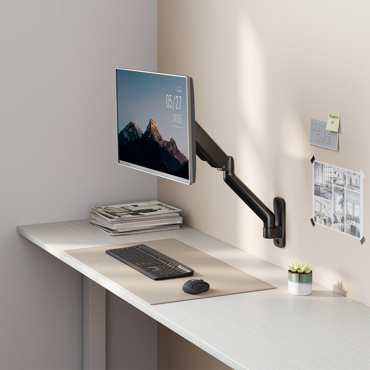 Suporte de parede universal para monitor Maclean MC-332 com dois braços | Ecrãs planos e curvos de 17 a 32 pol. | VESA 75x75 e 100x100 | Giratório, inclinável | Carga máxima de 9 kg