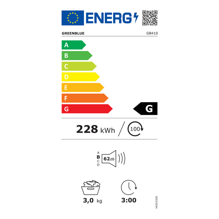 Secador elétrico de carregamento frontal Green Blue GB410, capacidade de 3 kg, 830 W, classe C, 5 programas, dimensões compactas 49,5 x 46 x 59,5 cm para espaços pequenos