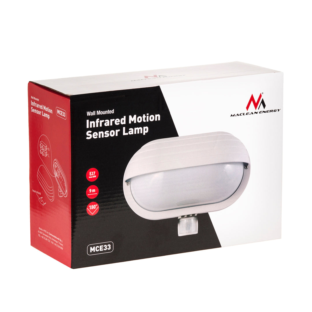 Luminária de parede Maclean, com sensor PIR, máx. 60W, 180°, MCE33 W + LED 11W