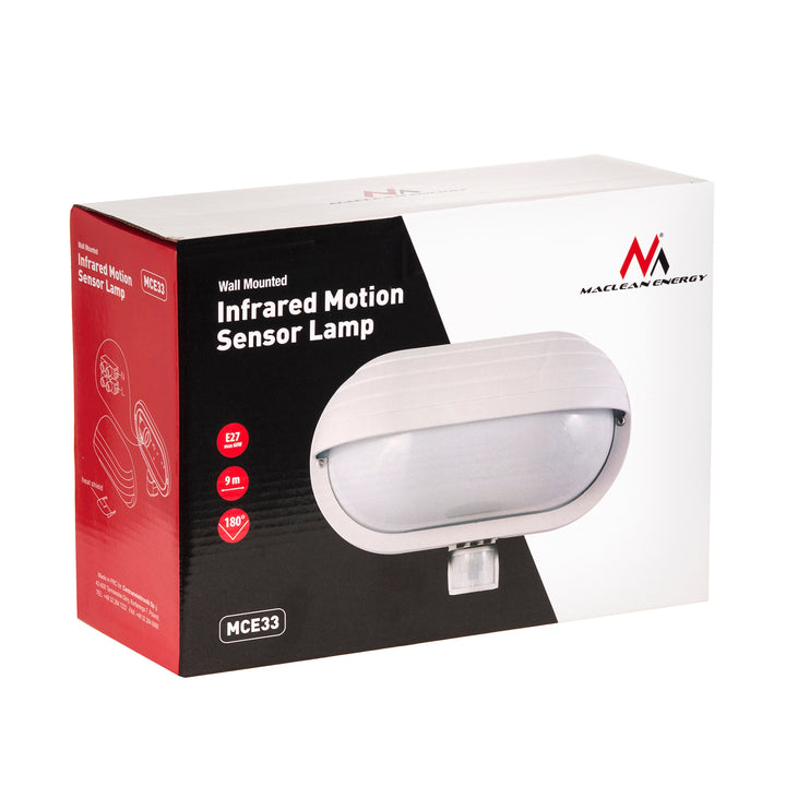 Luminária de parede Maclean, com sensor PIR, máx. 60W, 180°, MCE33 W + LED 11W