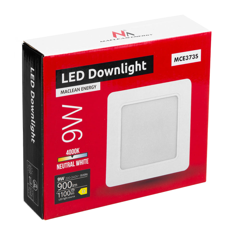 5 painéis de teto LED Maclean, montagem embutida fina, 9 W, branco neutro 4000 K, 120 x 120 x 26 mm, 900 lm, MCE373 S