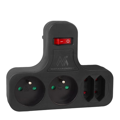 Maclean MCE224 E/B Socket, Quádruplo com Interruptor Ligar/Desligar, Pé Estabilizador, Tipo E, 2x2,5A, 2x16A