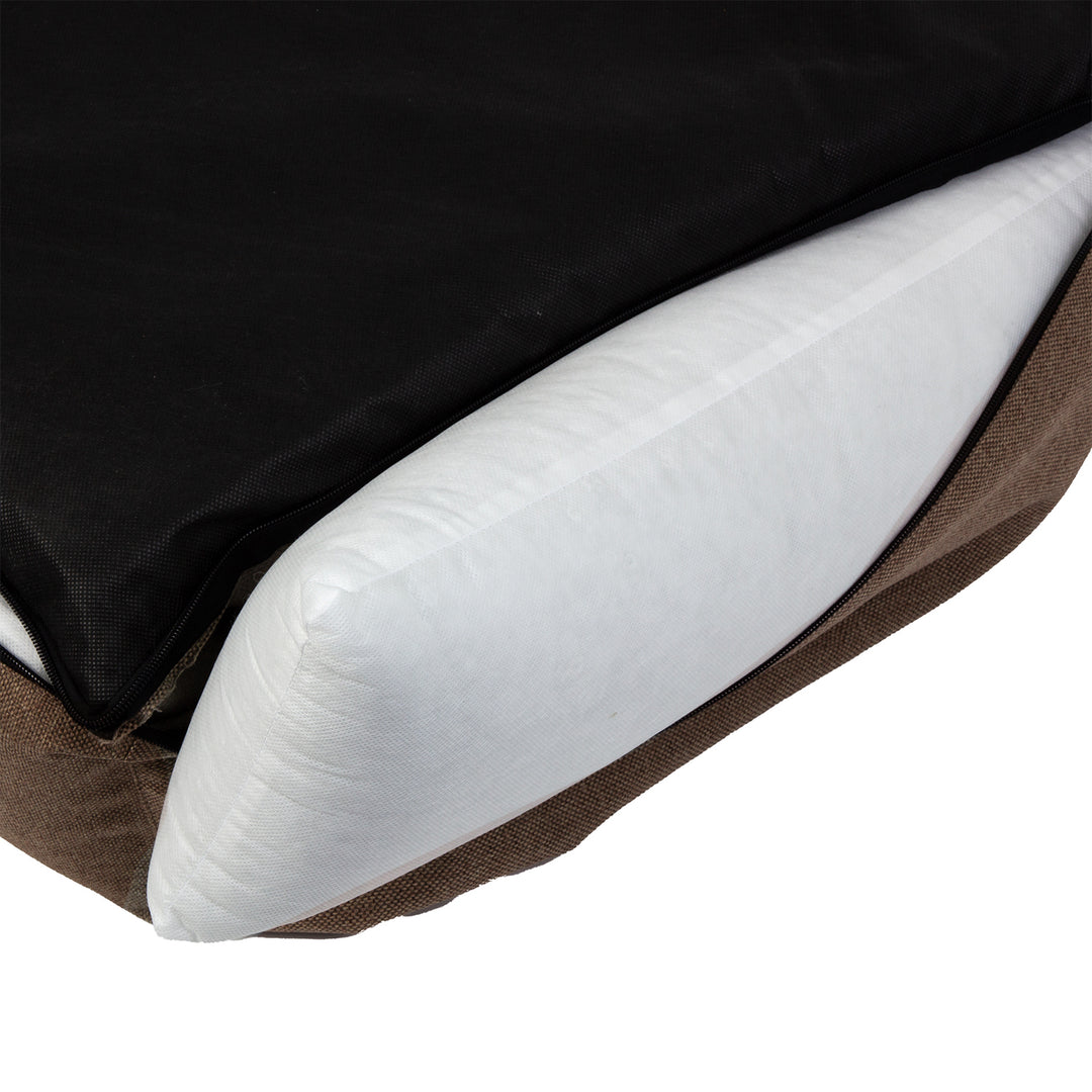 Cama de espuma dupla para cães Mestizo Mallorca Standard, cesto para cães, sofá de tecido estofado, capa lavável (100 x 75 cm, castanho com rebordo branco) SMTF-BRO-W-3