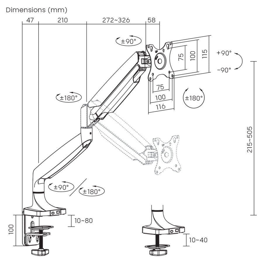 Maclean MC-969 Soporte para monitor, Brazo doble, Soporte con resorte de gas, 17"-45", Carga max. 16 kg