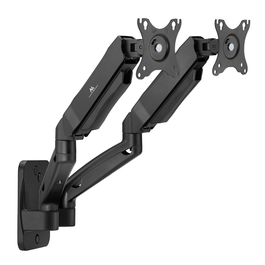 Suporte de parede para monitor duplo Maclean MC-988, ecrãs de 17 a 32 polegadas, suporte duplo, mola mecânica, carga máxima de 9 kg