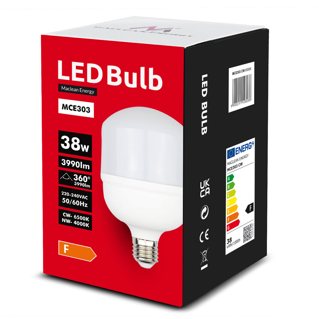 Lâmpada LED Maclean 4z, E27, 38 W, 220-240 V CA, branco neutro, 4000 K, 3990 lm, MCE303 NW
