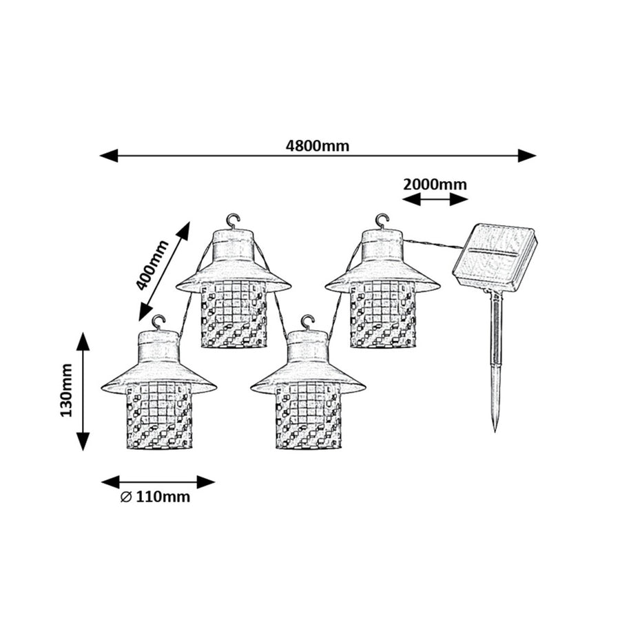 Luminárias Solares Rabalux, 4 Luzes, Exterior, IP44, Pretas, Ximpu