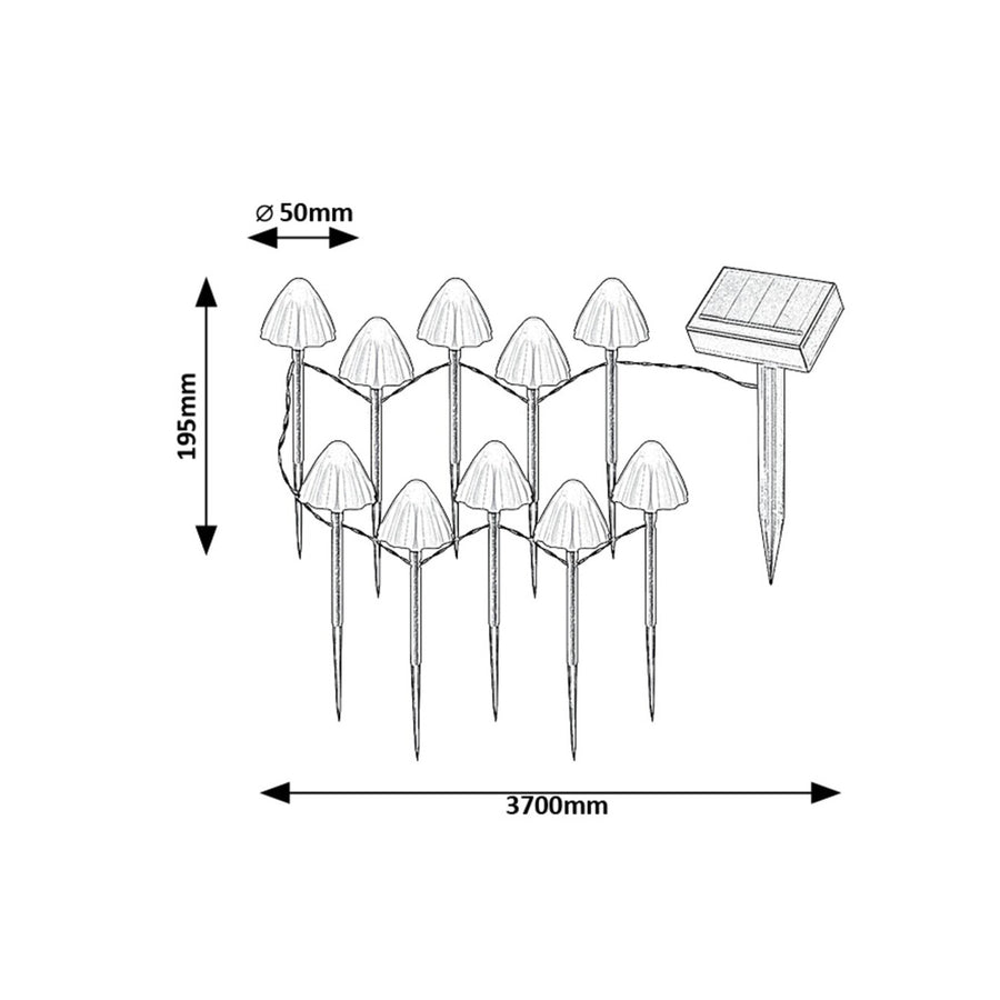 Rabalux Luzes Solares, 10 luzes, LED, IP44, cúpula cogumelo, Skadar